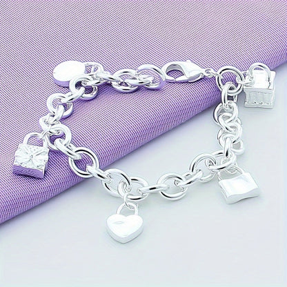 Bracelet avec pendentif en argent sterling 925 style coréen pour femme – Design tendance à maillons, hypoallergénique, 20 cm / 7,87 po, élégant au quotidien et cadeau idéal pour toutes les occasions
