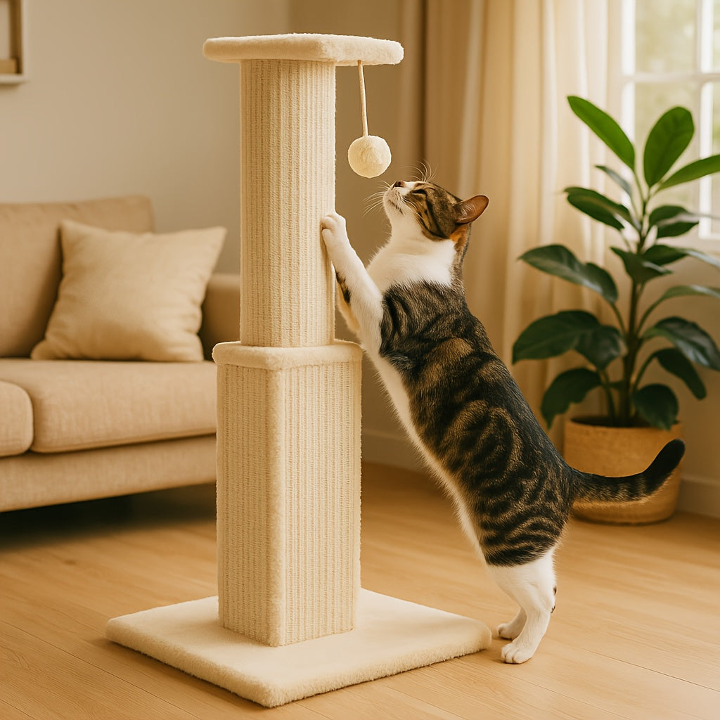 Arbre à chat à plusieurs niveaux avec poteau en sisal et jouets suspendus pour chats d'intérieur, tour d'escalade robuste et centre d'activités pour chats énergiques, disponible en gris et noir