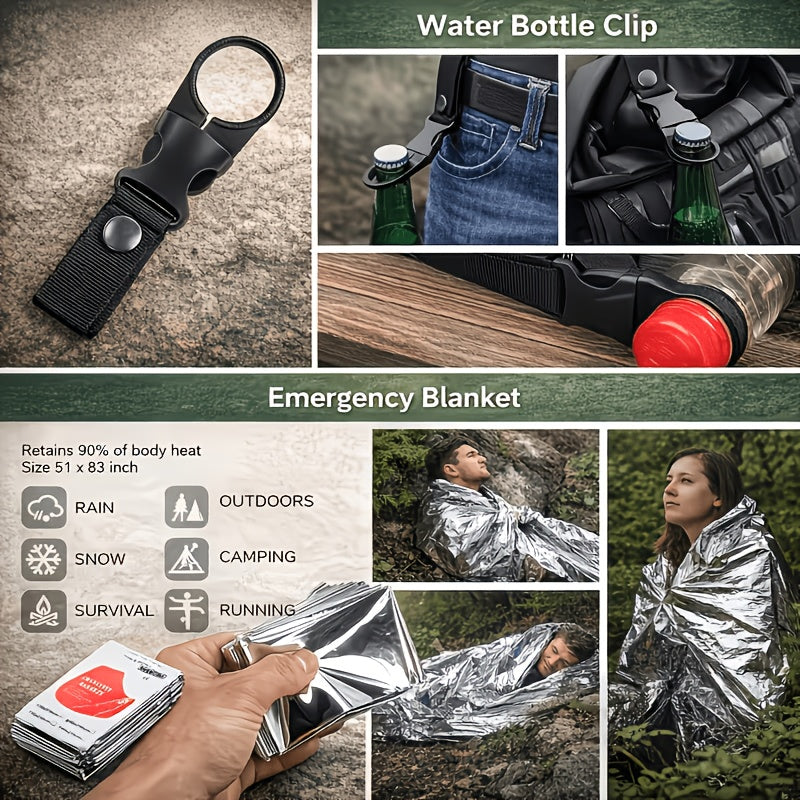 Kit de survie de 242 pièces – Équipement d'urgence en plein air avec allume-feu et trousse de premiers secours pour le camping, la randonnée, les voyages, la voiture et l'école, cadeau pour hommes et femmes, couleurs multiples