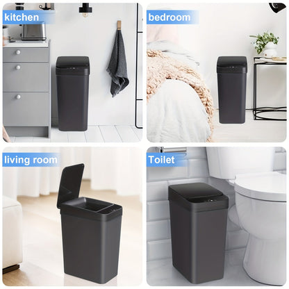 Lot de 2 poubelles automatiques sans contact – Poubelle à détecteur de mouvement avec couvercle, 10,5 litres, poubelle intelligente et fine pour salle de bain, chambre, bureau et salon