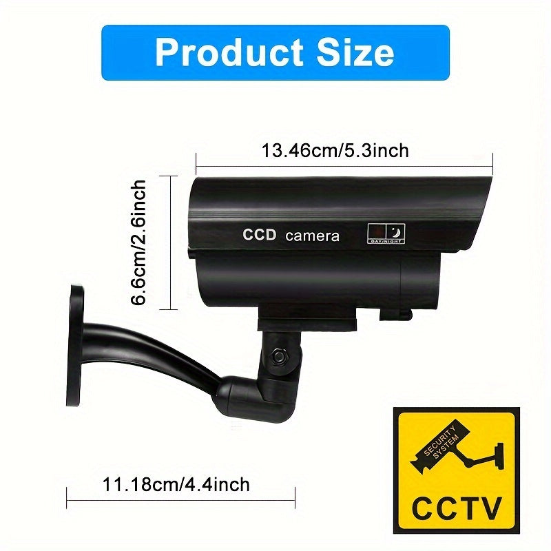 Caméra de surveillance factice – Système de vidéosurveillance simulée, lumières LED réalistes, support réglable et autocollants d'avertissement, caméra leurre de sécurité pour intérieur et extérieur – Lot de 2 ou 4