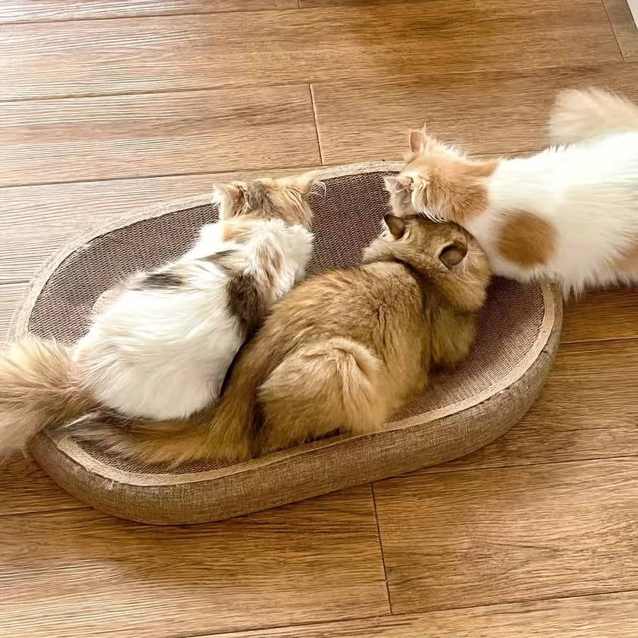 Grand griffoir et lit ovale en sisal pour chat – Tapis à gratter durable de 60 cm avec balle en sisal, aucun assemblage requis, griffoir toutes saisons pour que les chats d'intérieur puissent jouer, dormir et se reposer