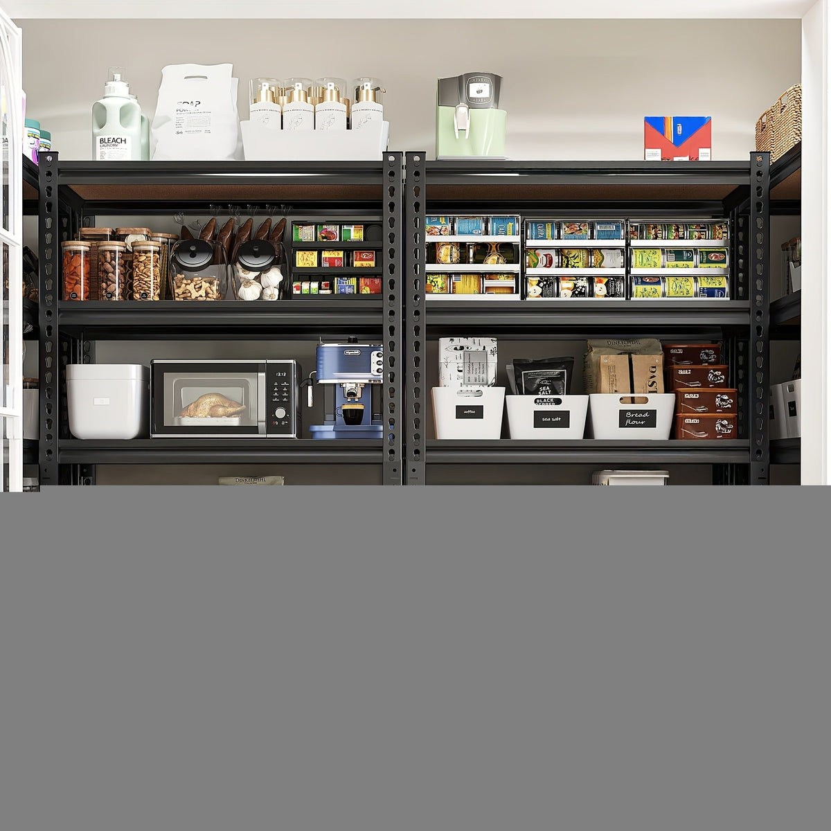 Étagère de rangement robuste en métal à 5 niveaux pour garage, 907 kg (2000 lb) – Étagère de rangement en acier réglable de 152 à 183 cm pour garage, sous-sol, garde-manger, cuisine et entrepôt, assemblage sans outils, noir