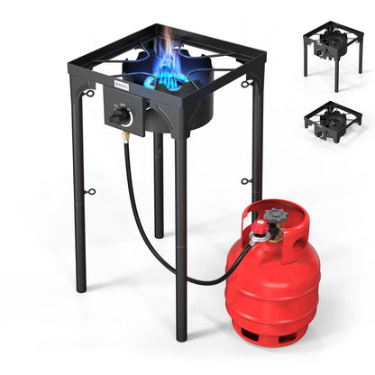 Réchaud à propane haute pression 100 000 - 225 000 BTU - Réchaud de camping extérieur robuste en fonte avec pieds détachables, régulateur certifié CSA, 1 ou 3 brûleurs pour le camping, les fêtes d'avant-match et le brassage