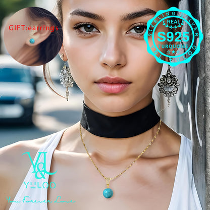 Collier pendentif en argent sterling 925 avec véritable turquoise naturelle, 18+2 pouces – Élégant bijou bohème en pierre précieuse pour femme avec boucles d'oreilles offertes, disponible en argent et en or, cadeau idéal pour elle
