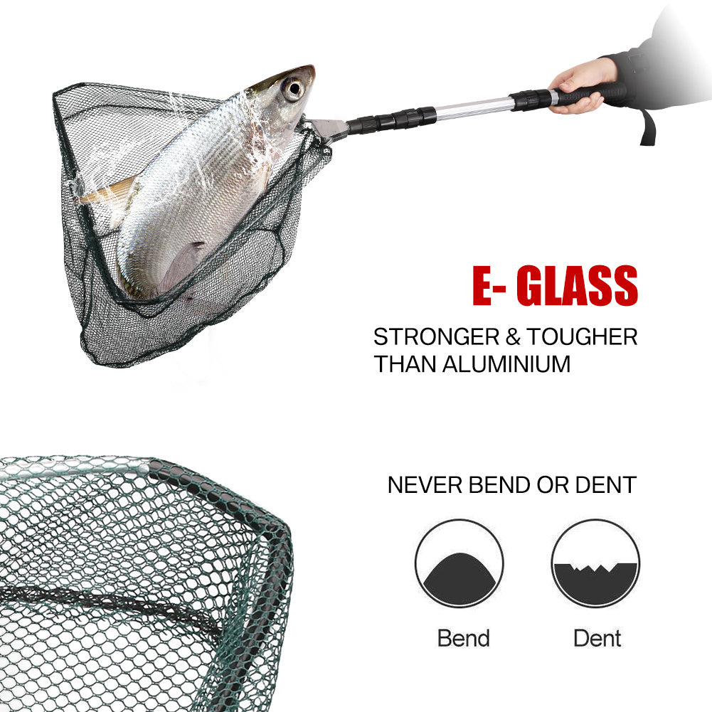 Épuisette de pêche télescopique pliable avec cadre en alliage d'aluminium – Manche extensible de 55 à 190 cm pour la pêche au bar, à la truite et à la mouche, épuisette professionnelle portable et repliable