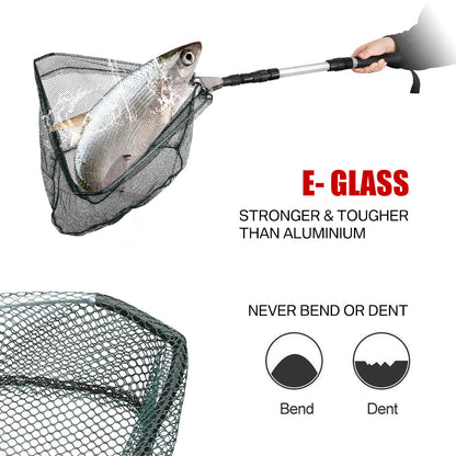 Épuisette de pêche télescopique pliable avec cadre en alliage d'aluminium – Manche extensible de 55 à 190 cm pour la pêche au bar, à la truite et à la mouche, épuisette professionnelle portable et repliable