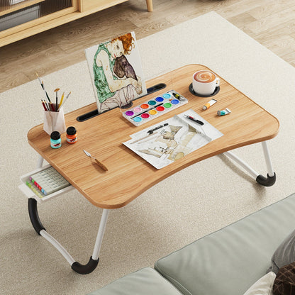 Plateau de lit pour ordinateur portable et repas – Grand plateau de petit-déjeuner avec porte-gobelet et tiroir pour canapé, sol, étude, lecture et écriture, table d'appoint portable