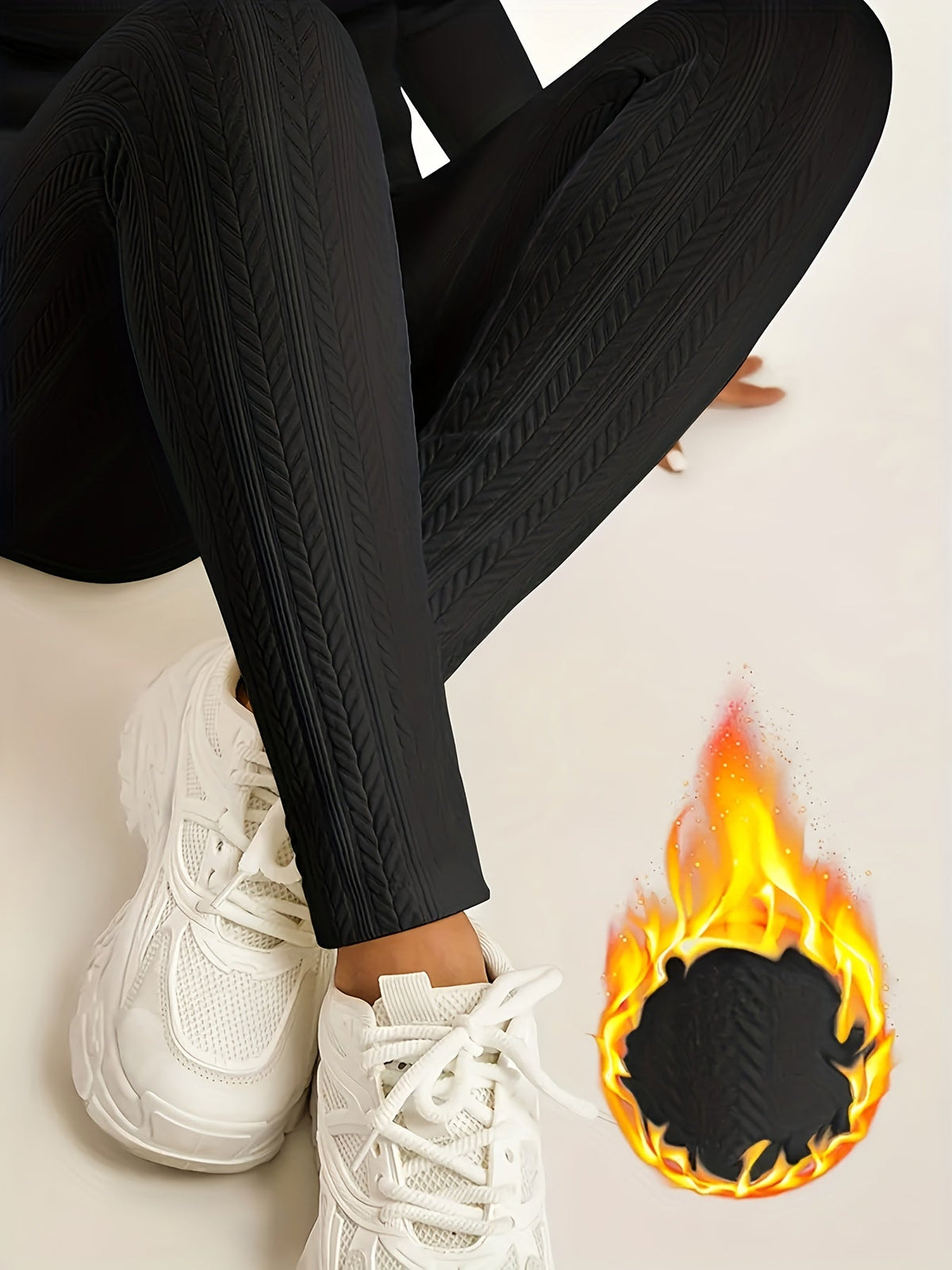 Legging thermique à taille haute pour femme - Pantalon de yoga chaud d'hiver épais à motif jacquard - Collant de sport gainant pour femme S M L