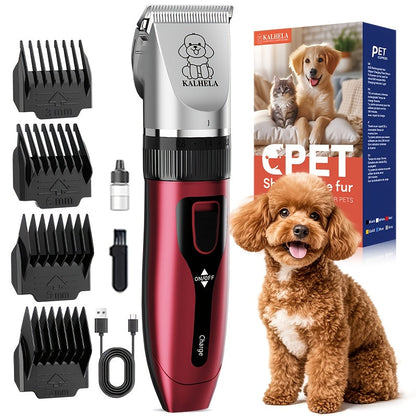Tondeuse pour animaux sans fil rechargeable avec affichage LED - Tondeuse professionnelle sans fil pour poils de chien, têtes interchangeables, 4 guides de coupe, faible niveau sonore, charge USB 36V, pour chiens, chats et petits animaux