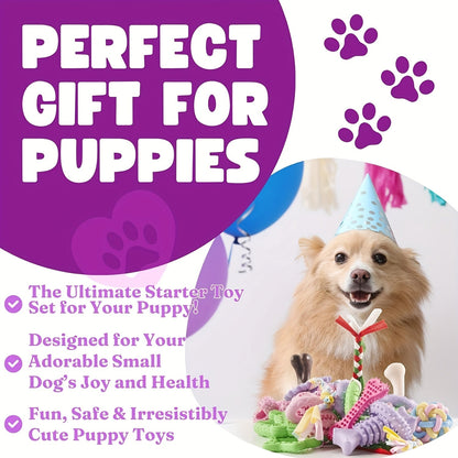 Jouets à mâcher souples en caoutchouc pour chien, lot de 6 – Jouets de dentition pour petits chiens, ensemble interactif de nettoyage des dents, 4 couleurs : violet, vert, bleu, rose