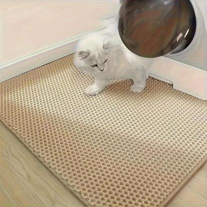Tapis de litière pour chat double épaisseur extra large XXL 120x70 cm - Matériau EVA anti-éclaboussures et étanche, tapis antidérapant, lavable et anti-odeurs pour retenir la litière, beige