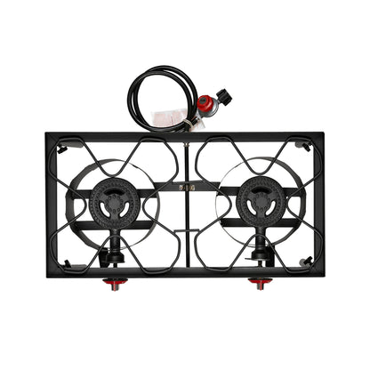 Réchaud de camping portable au propane DR.CAMP – Brûleur en fonte ultra-résistant avec pieds amovibles, options à un ou deux brûleurs, réchaud à gaz haute pression pour le camping, le barbecue, la survie et la cuisine en extérieur