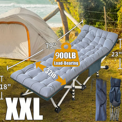 Lit de camp XXL de 81 cm de large avec matelas – Lit de couchage pliable ultra-robuste en tissu Oxford 1200D avec sac de transport pour adultes, lit d'appoint portable extra large pour le camping, la randonnée, les voyages et les invités