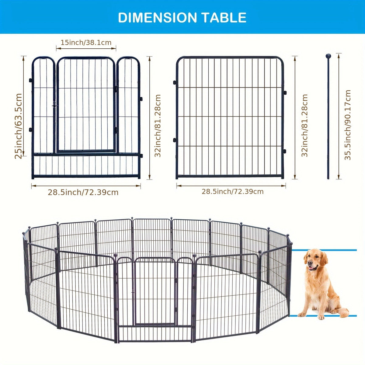 Parc pour chiens robuste en métal – Enclos pliable et portable pour chiens de petite, moyenne et grande taille, 8 ou 16 panneaux, aucun assemblage requis, idéal pour l'intérieur, l'extérieur, le jardin, le camping ou en véhicule récréatif