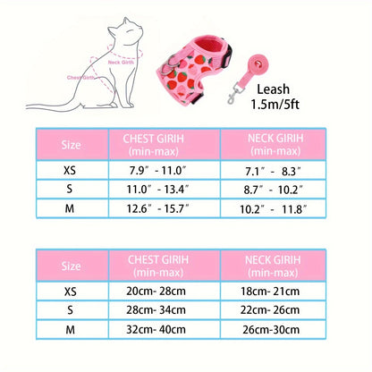 Escape-Proof Cat Harness & Leash Set 2-Piece – Soft Adjustable Breathable Vest with 5ft Leash for Indoor & Outdoor Walking Hiking, XS S M Sizes, Pink Peach Blue Orange – Cat Walking Gear Gift