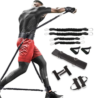 Ensemble de bandes de résistance pour boxe 12 pièces 150lb | Sangles d'entraînement MMA robustes | Entraîneur de force pour jambes et bras pour boxe, taekwondo et kickboxing à domicile | Entraînement complet du corps | Noir & Rouge