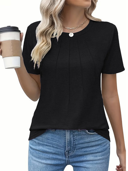 T-shirt décontracté pour femme, couleur unie, col rond, manches courtes, coupe ample et décontractée, micro-extensible, haut d'été léger, lavable en machine, S M L XL XXL