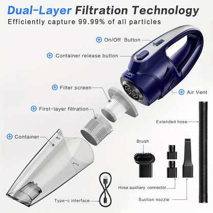 Cordless Car Vacuum Cleaner 6000PA High-Power Suction, 2000mAh Rechargeable Handheld Vacuum with 5 Accessories, Quiet Motor for Car Interior, Home & Pet Hair – Pink Women's Gift