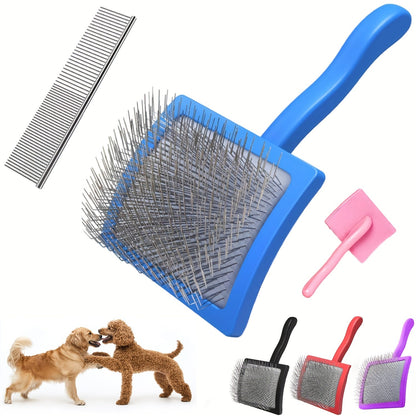 Lot de 2 brosses de toilettage pour chien en acier inoxydable - Brosse professionnelle pour animaux à poils longs (Golden Retriever, Caniche, Labrador) - Peigne démêlant pour nœuds, enchevêtrements et boules de poils