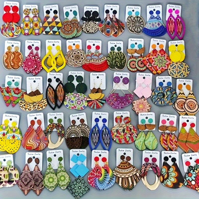Lot de 10/20 paires de boucles d'oreilles bohèmes vintage – Assortiment de boucles d'oreilles pour femmes à imprimés floraux, bijoux de mode bohèmes pour fêtes et usage quotidien, cadeau idéal pour femmes et filles