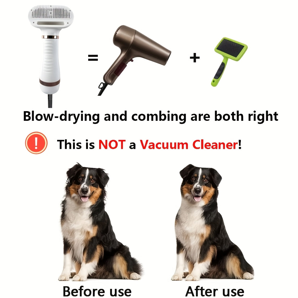 Sèche-poils pour animaux 2-en-1 avec brosse carde autonettoyante – Séchoir de toilettage portable pour chiens et chats, 3 réglages de température, silencieux, poils en acier inoxydable, outil de toilettage pour la maison et les voyages