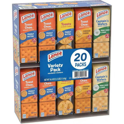 Assortiment de crackers sandwichs Lance, beurre de cacahuète et fromage, saveurs classiques, paquet de 20 ou 40 snacks