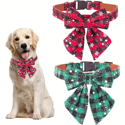 Collier de Noël pour chien avec nœud papillon amovible – Collier festif pour petit, moyen et grand chien, motif écossais classique rouge et vert, cadeau de fêtes pour animal de compagnie