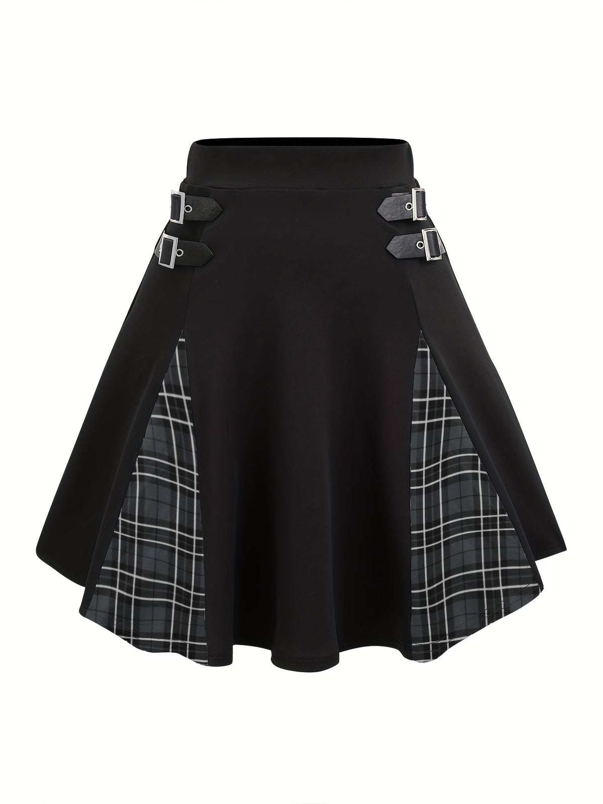 Mini-jupe trapèze gothique à carreaux avec boucle pour femme, jupe en tricot style Y2K à blocs de couleurs, noir gris rouge bleu violet S M L XL XXL