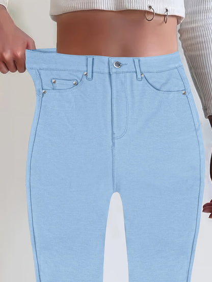 Jean skinny stretch taille haute pour femme, détail bouton en métal, style urbain, pantalon en jean coupe ajustée, 10 couleurs, S-XXL