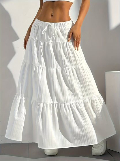 Jupe midi évasée à nouer au dos, couleur unie pour femme – Jupe trapèze ample et élégante, mode occidentale, style chic décontracté pour printemps, été et automne