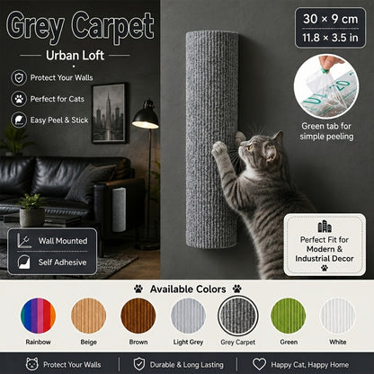 Poteau à griffer mural pour chat – Griffoir cylindrique en sisal autocollant, assemblage combiné horizontal et vertical, accessoire gain de place pour l'entretien des griffes des chats d'intérieur, 6 couleurs
