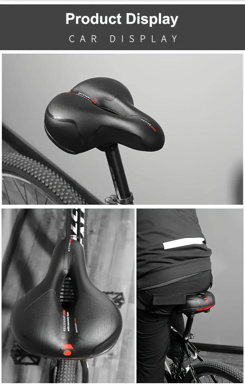 Selle de vélo rembourrée en gel, imperméable et absorbant les chocs – Coussin large en cuir et mousse souple avec bande réfléchissante pour vélos de ville, de montagne, de route et de sport, ajustement universel pour hommes et femmes