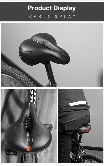Selle de vélo rembourrée en gel, imperméable et absorbant les chocs – Coussin large en cuir et mousse souple avec bande réfléchissante pour vélos de ville, de montagne, de route et de sport, ajustement universel pour hommes et femmes