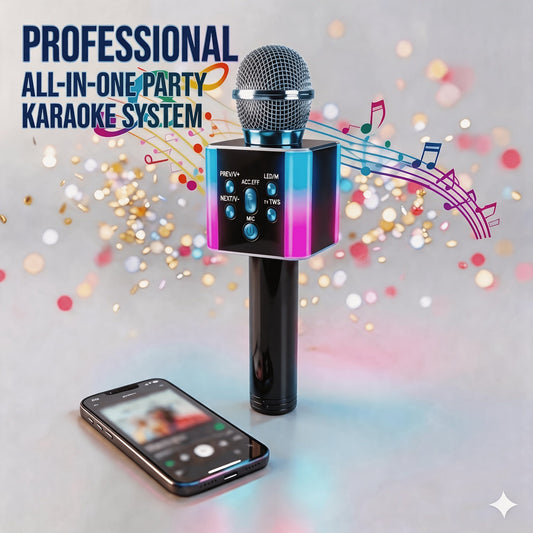 5-in-1 Wireless Karaoke Microphone with Built-In Speaker, LED Lights & Voice Changer – Portable Bluetooth Singing Mic for Parties, Family Gatherings, Travel & Outdoor Fun, 10 Colors