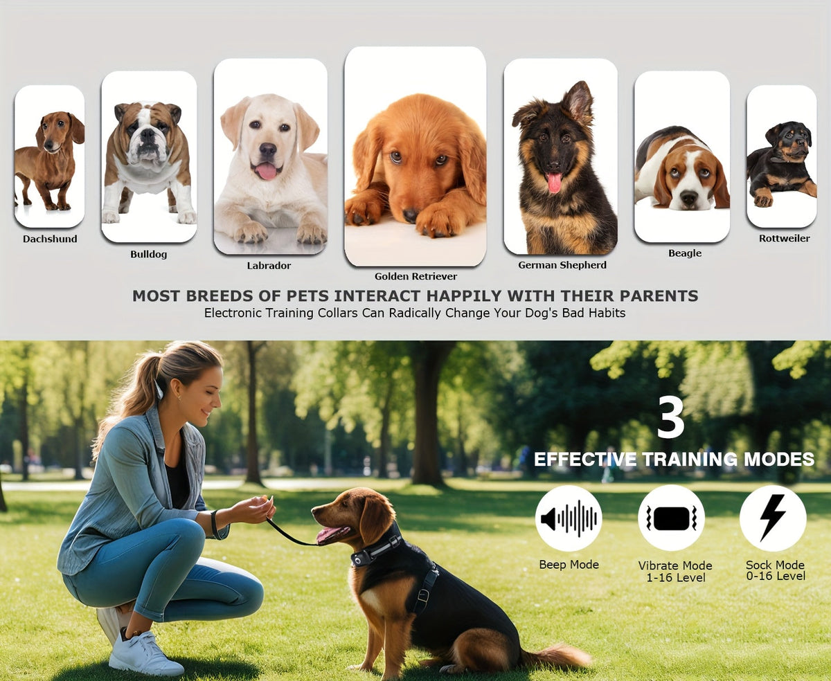 Collier de dressage pour chien avec télécommande, 3 modes de dressage : bip, vibration et stimulation électrostatique, collier électronique pour chiens de taille moyenne et grande, fonction de réception à distance avec icône intelligente