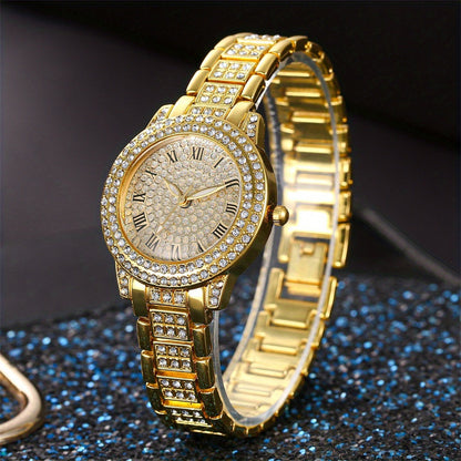 Ensemble de 2 montres pour femmes, montre-bracelet à quartz dorée – Élégante montre analogique pour femme, cadeau décontracté et stylé pour femme, tons or rose et argent