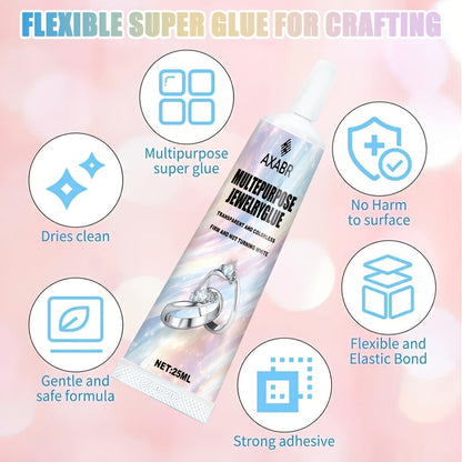 Professional Jewelry Adhesive High-Strength Fast-Drying Craft Glue with Precision Steel Needle Applicator – For Bonding Metal Plastic Jewelry Repairs DIY Ornament Making and Shoe Repairs