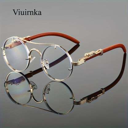 Lunettes de soleil rondes à monture en métal avec verres dégradés pour hommes et femmes – Luxe, double pont, détails léopard sur les charnières, verres en polycarbonate dégradés, étui inclus, style chic pour les vacances et la ville