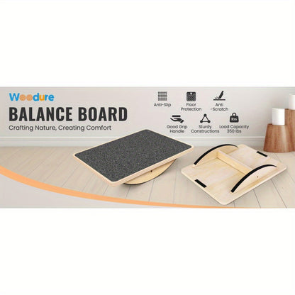 Plateforme d'équilibre pour adultes -  Planche oscillante en bois antidérapante pour le renforcement musculaire, la kinésithérapie, le bureau debout et l'entraînement à l'équilibre, supporte jusqu'à 158 kg