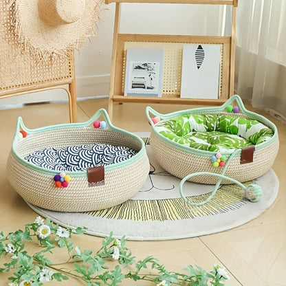 Griffoir et lit 2-en-1 pour chat avec balle de jeu – Tapis à gratter en carton durable et réutilisable, meuble pour chat au style naturel et peu encombrant pour chats d'intérieur, petits chiens et foyers multi-animaux