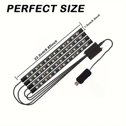 Kit d'éclairage intérieur LED RGB pour voiture, 4 bandes lumineuses pour espace aux pieds, 16 couleurs, alimenté par USB avec télécommande, éclairage d'ambiance DIY pour tous véhicules, voitures, camions et SUV