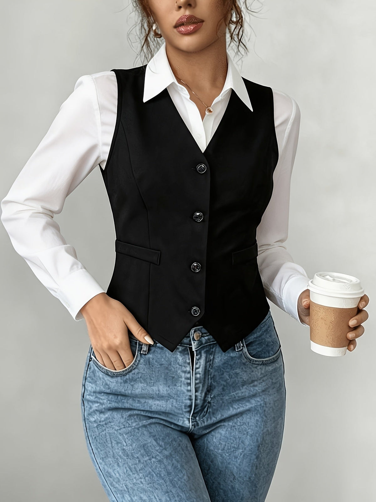 Haut sans manches pour femme, débardeur élégant de couleur unie, style décontracté et ample, chemisier polyvalent pour le travail et le quotidien