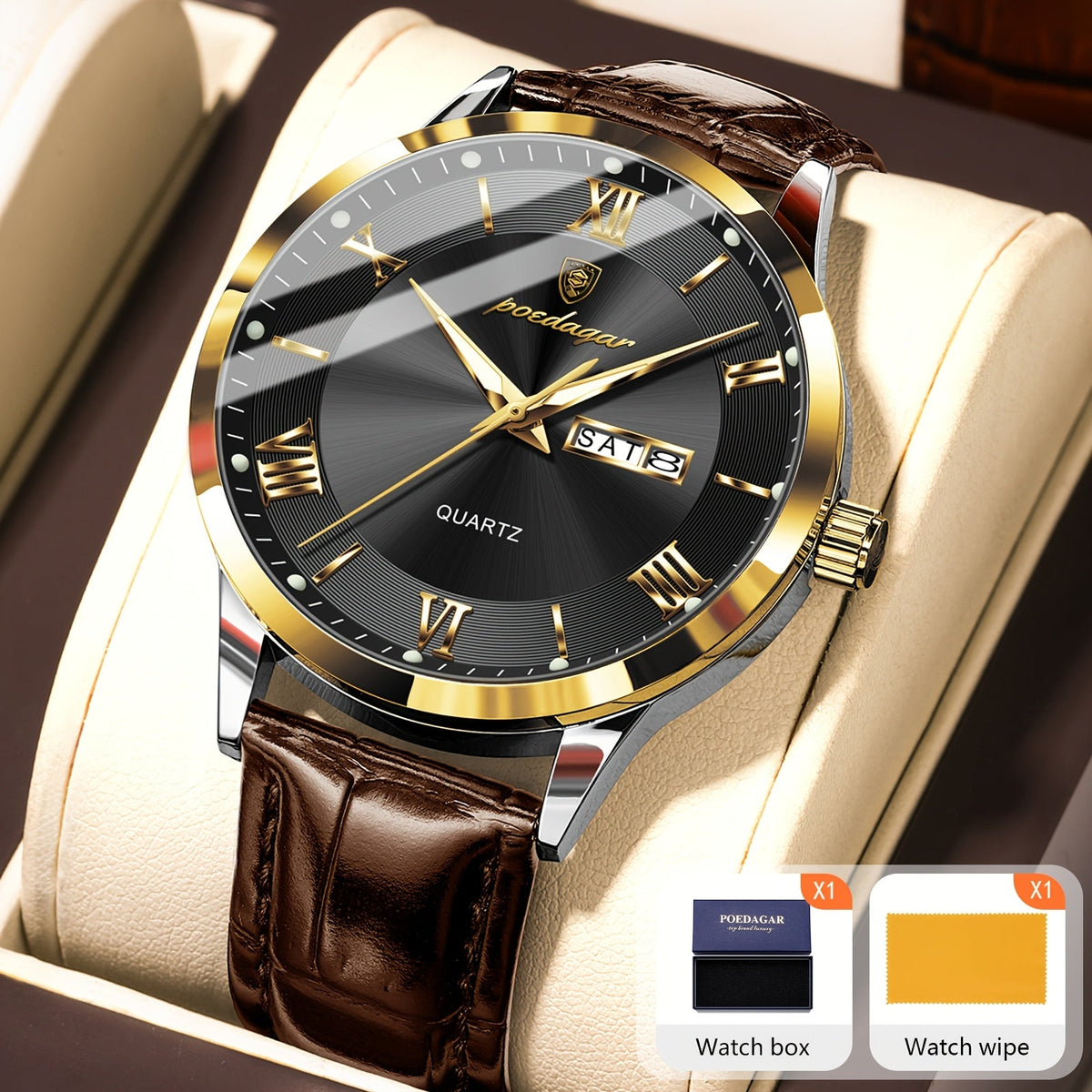 Montre à quartz pour homme POEDAGAR, étanche, cadran lumineux, affichage du calendrier et de la semaine – Montre-bracelet analogique de sport décontracté, boîtier en alliage, 11 couleurs argent, or, noir, bleu, cadeau pour homme