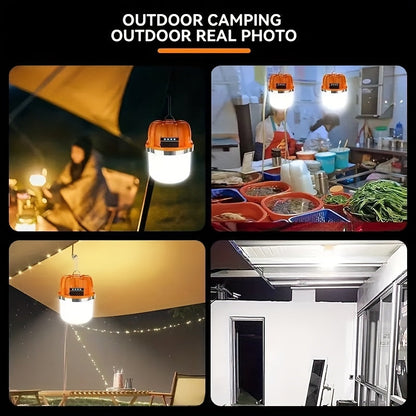 Lanterne de camping LED rechargeable par USB avec batterie externe intégrée, lampe de tente portable ultra-lumineuse pour camping, barbecue, terrasse, extérieur et urgences, recharge les téléphones portables, design autoportant et suspendu