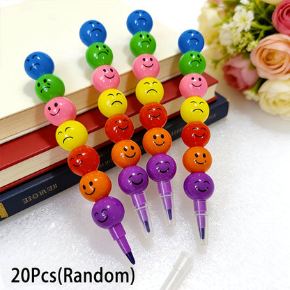 20 crayons à dessin Smiley pour enfants - Ensemble de crayons en forme de bonbon mignon pour élèves, fournitures de dessin pour enfants, cadeau de papeterie scolaire, souvenir de fête d'anniversaire, Noël ou Halloween, couleurs aléatoires