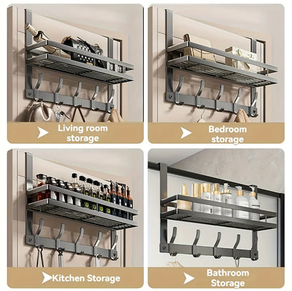 Porte-vêtements de porte avec crochets, organisateur en métal robuste pour chambre, salle de bain, cuisine, placard, aucun outil requis, 4 à 8 crochets