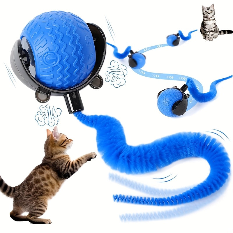 Jouet interactif électronique à bille roulante pour chat – Balle de poursuite intelligente automatique avec queue pour chats et chatons d'intérieur, jouet pour animaux de compagnie mobile anti-ennui pour chats adultes