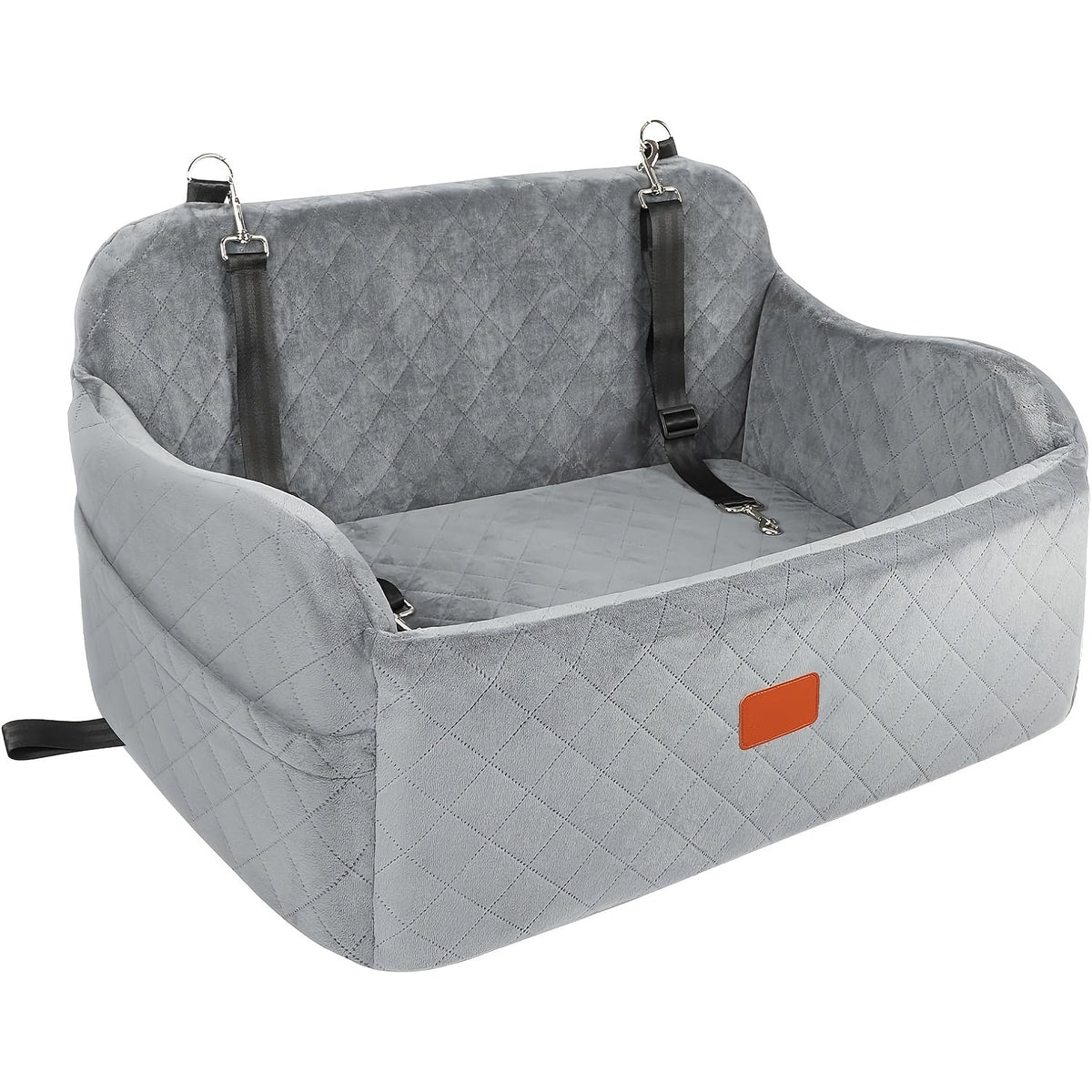 Siège auto pour chiens de taille moyenne à grande – Panier de voyage lavable en mousse à mémoire de forme pour animaux avec passage pour ceinture de sécurité, sangles réglables et installation en 3 points, Gris Noir Marron Tout Noir Noir Gris