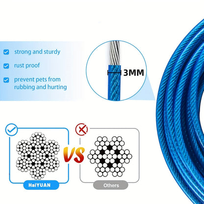 Câble d'attache pour chien pour jardin – Laisse en fil d'acier robuste pour extérieur de 3/4,5/6/9 mètres avec clips durables, pour grands chiens jusqu'à 75 kg, bleu